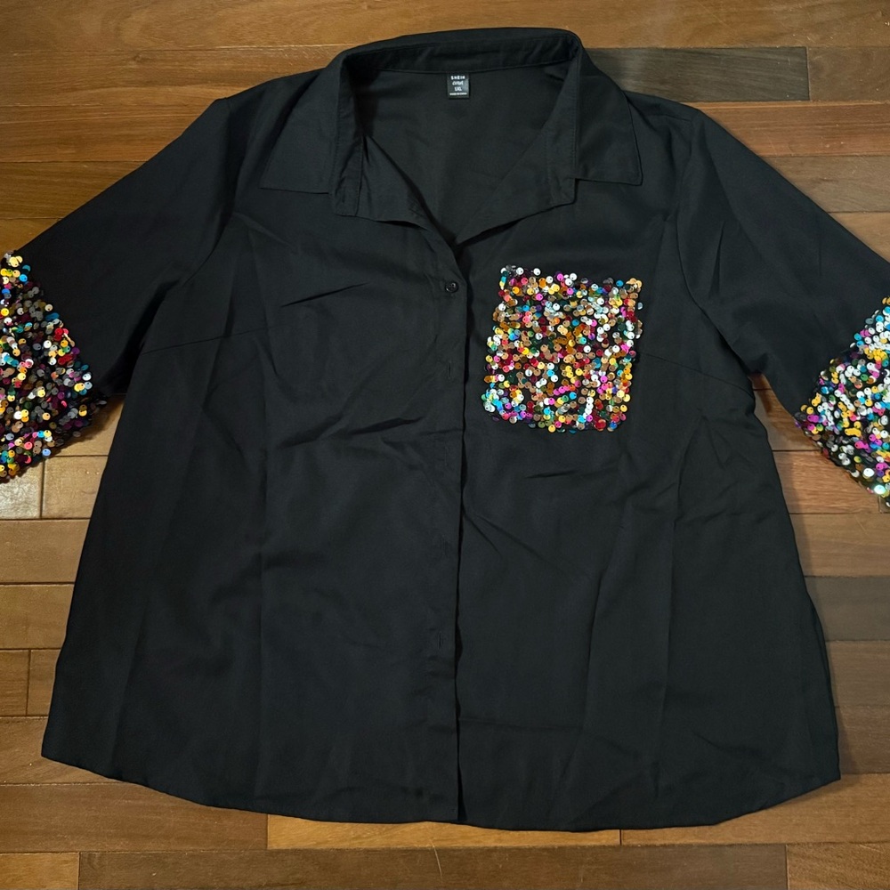 SHEIN Black Sequin Blouse - Picture 2 of 2